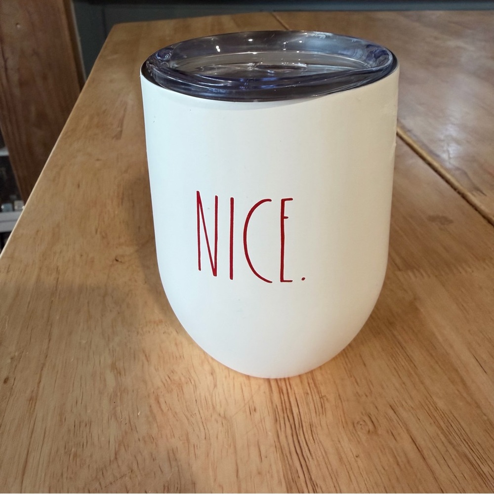 Rae Dunn White Tumbler with Red 'NICE' Print